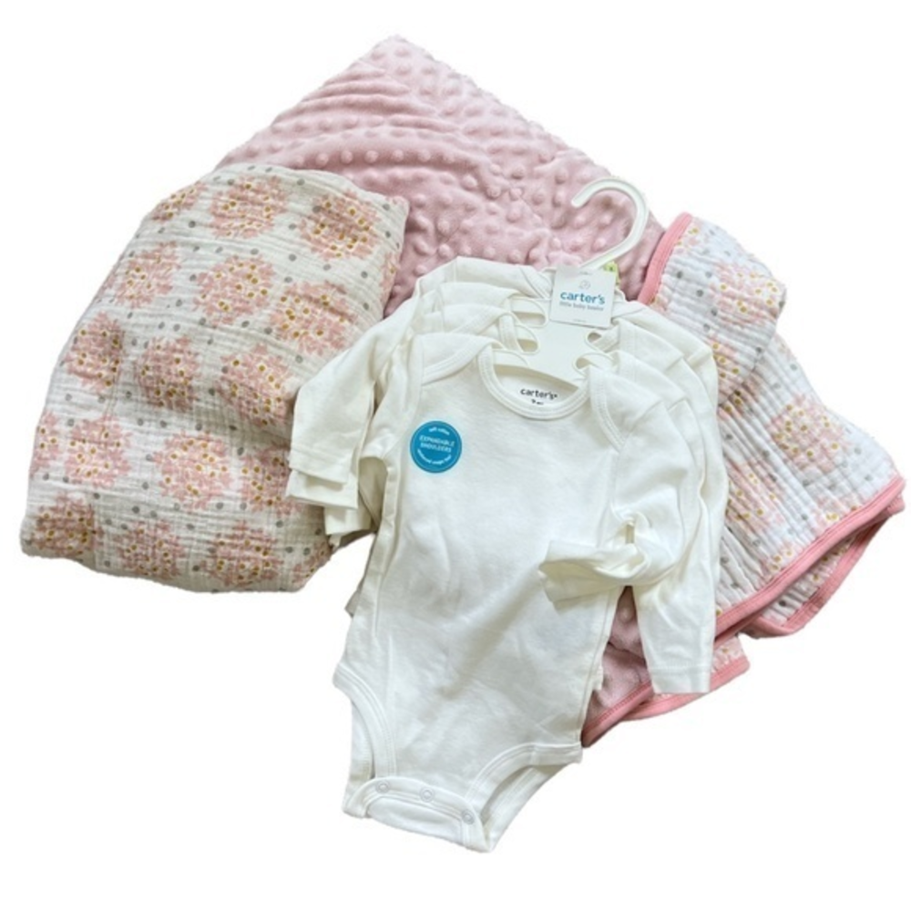 Swaddle Design Dual Sided Blanket,‎ Muslin Cotton Crib Sheet, and Onesies Bundle